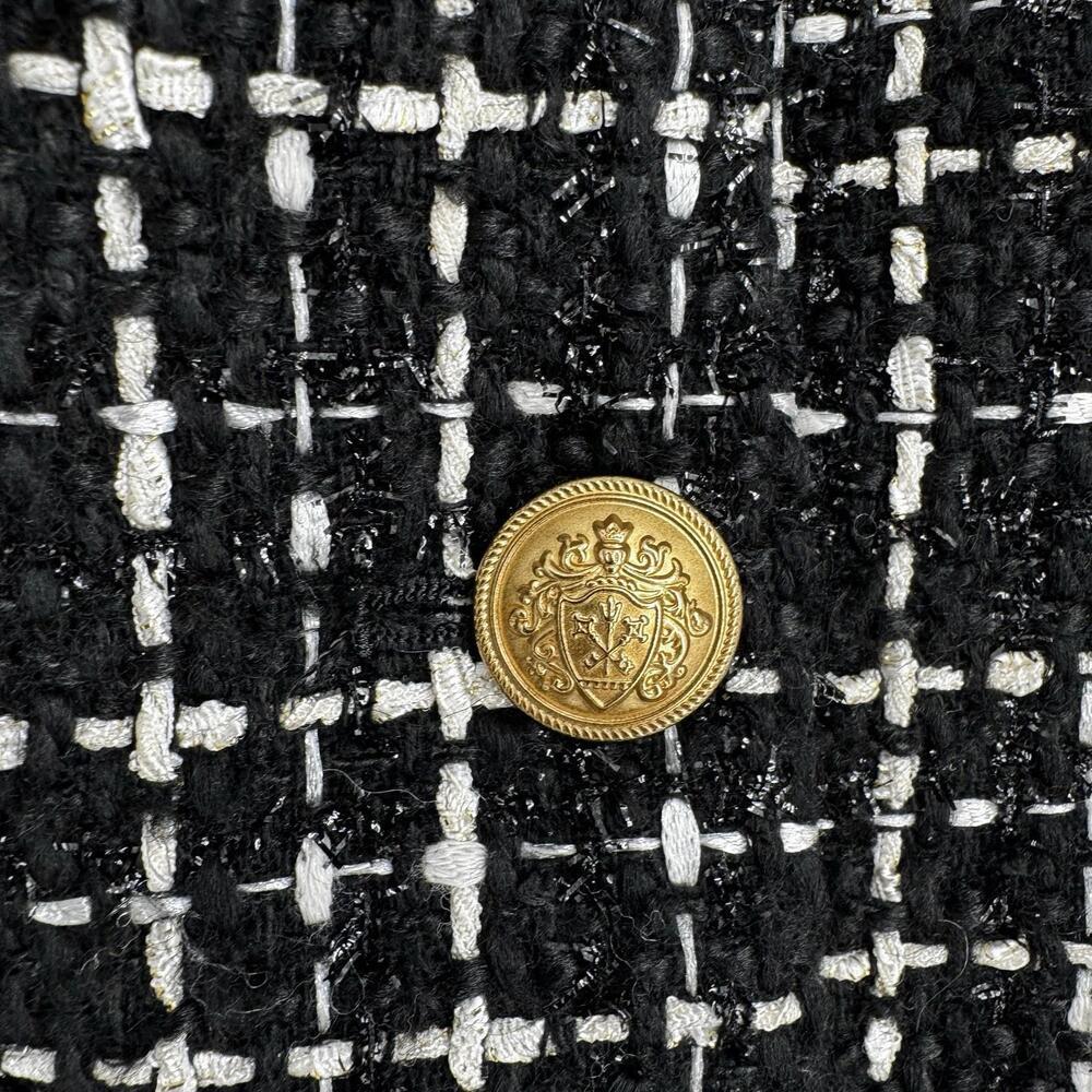 Alice + Olivia jacket womens 12 black white tweed gold buttons jaydn old money - Picture 3 of 7